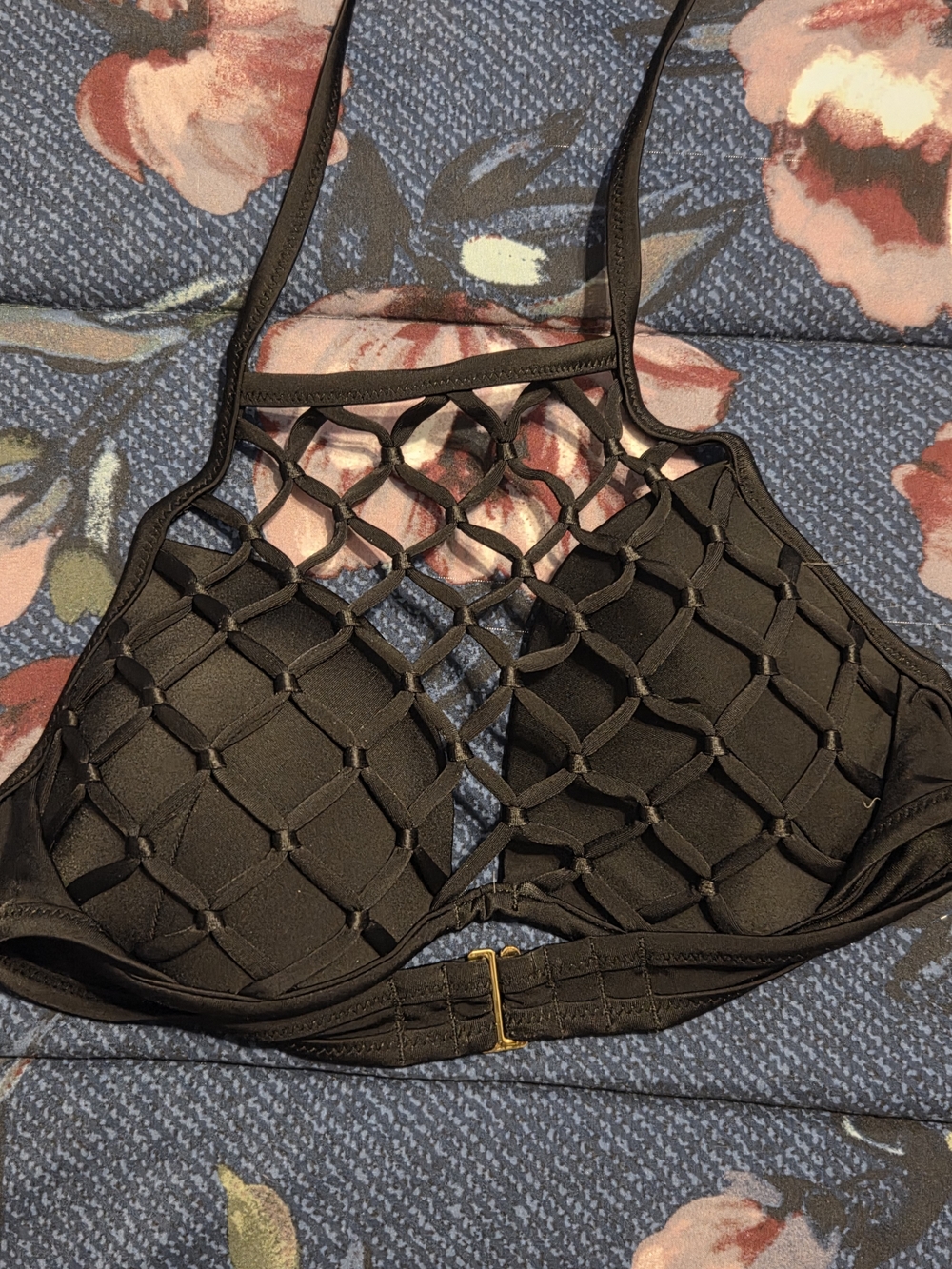 Black Lattice High-Neck Swim Top